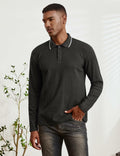 Thkzn Men’s Fleece Lined Polo Shirt Long Sleeve Button Golf Casual Black 2XL by Deal US