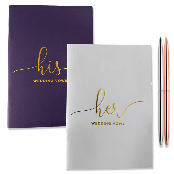 Evoware His & Hers Vow Books Set of 2 Silver Rose Gold Pens 28 Pages by Deal US
