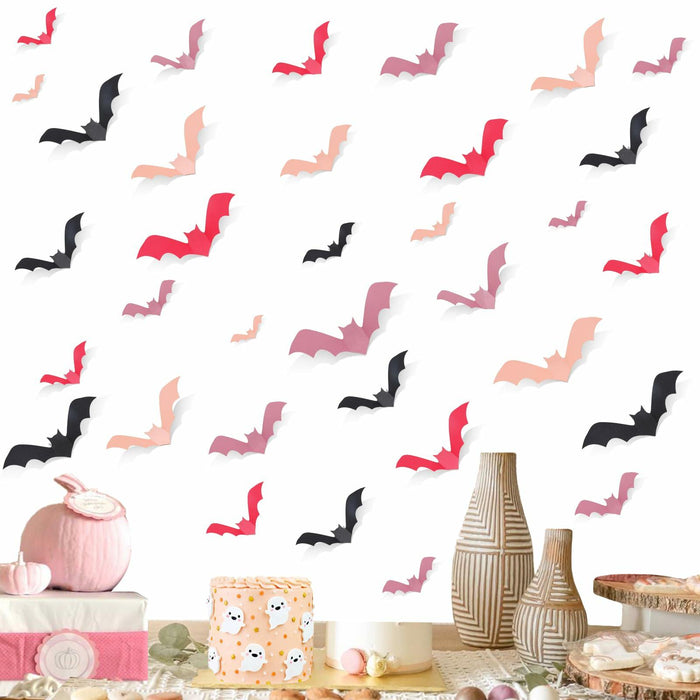 Sursurprise 48PCS 3D Halloween Bat Wall Stickers Pink Black Party Decor by Deal US