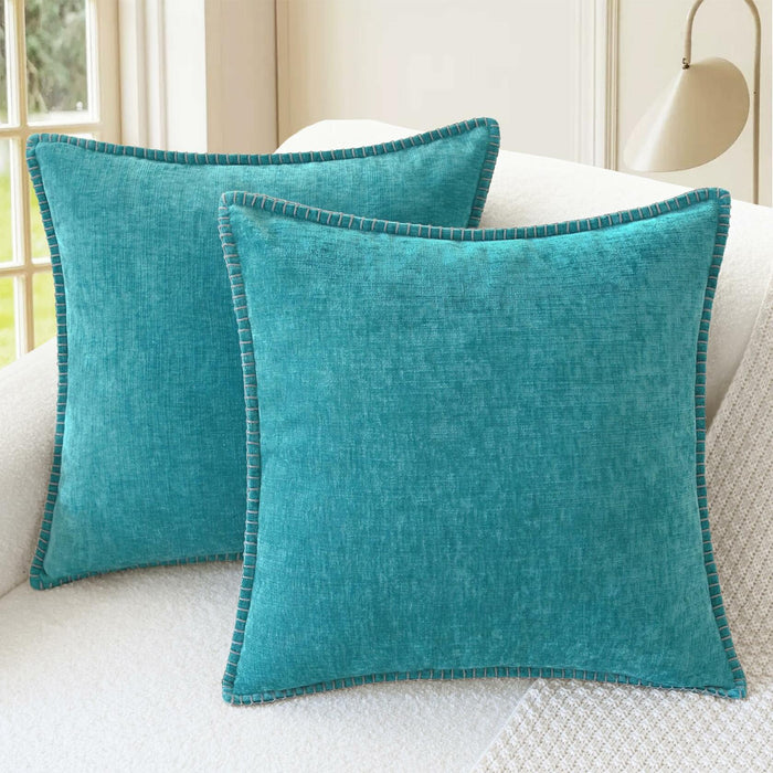 CaliTime Chenille Throw Pillow Covers 24x24 Set of 2 Lake Blue by Deal US