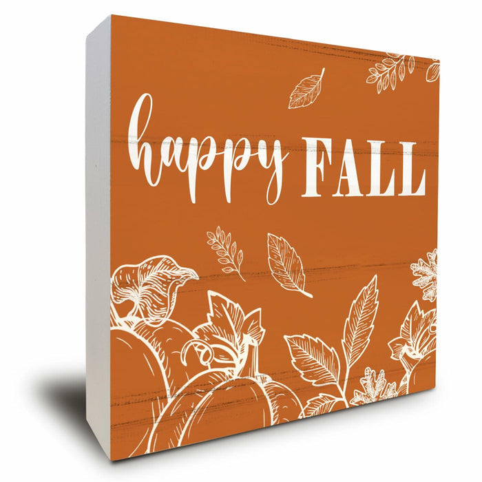 ULEGIE Fall Pumpkin Wood Box Sign, 5x5 Inch, Orange Autumn Decor by Deal US