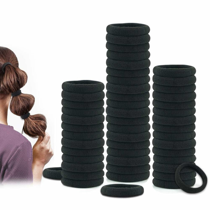 50PCS Black Cotton Hair Ties for Women & Girls Soft Stretchy Ponytail Holders by Deal US