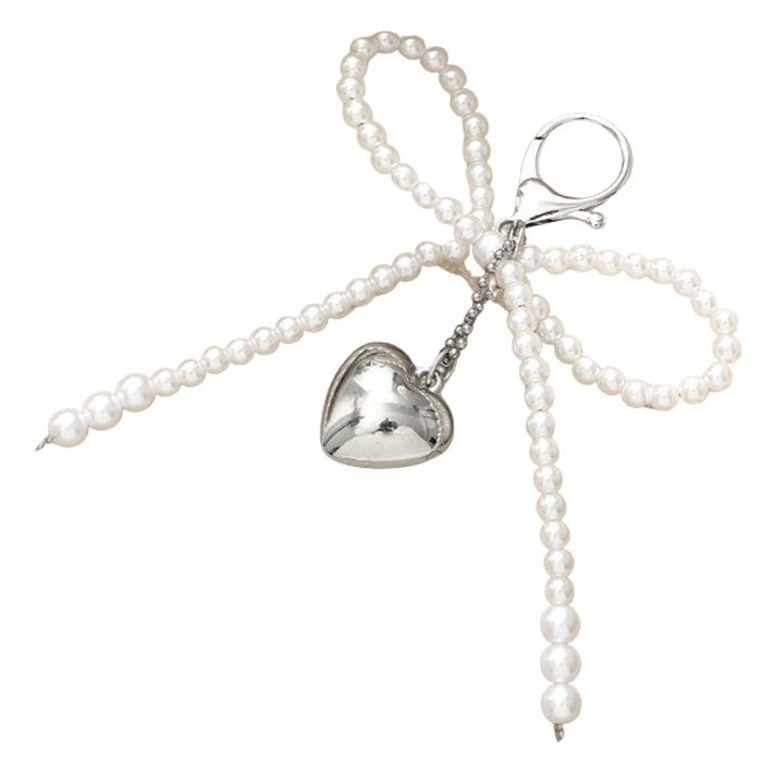 AYYSHULAN Bow Heart Keychain Pearl Bowknot Key Ring Bag & Car Accessory White by Deal US