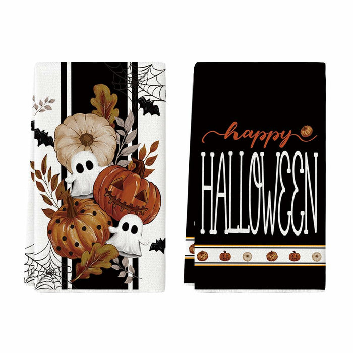 Artoid Mode Halloween Kitchen Towels Set 2 Black Polka Dot Pumpkin 18x26 Inch by Deal US