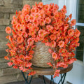 HyeFlora Fake Mums Artificial Fall Hanging Flowers 2 PCS Orange Brown Leaves by Deal US