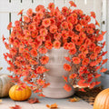 HyeFlora Fake Mums Artificial Fall Hanging Flowers 2 PCS Orange Brown Leaves by Deal US