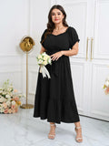 SCOMCHIC Plus Size Off Shoulder Puff Sleeve Maxi Dress Belt Black Size 3X by Deal US