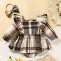 TITKKOP Baby Girl Plaid Romper Dress Bow Headband Khaki Size 6-12M by Deal US
