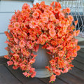 HyeFlora Fake Mums Artificial Fall Hanging Flowers 2 PCS Orange Brown Leaves by Deal US