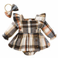 TITKKOP Baby Girl Plaid Romper Dress Bow Headband Khaki Size 6-12M by Deal US