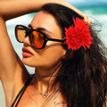 Haomye Dahlia Flower Hairpins Red Orange 2PCS Hawaiian Wedding Style by Deal US