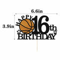 Klionjor Basketball 16th Birthday Cake Topper Black Glitter 16 Count Cardboard by Deal US