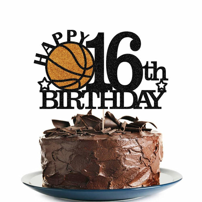 Klionjor Basketball 16th Birthday Cake Topper Black Glitter 16 Count Cardboard by Deal US