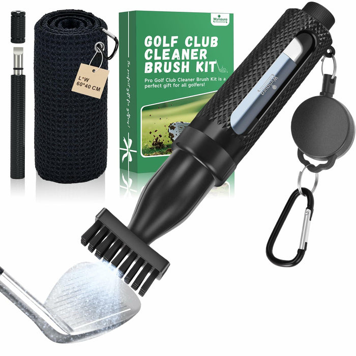 Wynaura Pro Golf Club Cleaner Brush Set with Groove Sharpener & Towel Black by Deal US