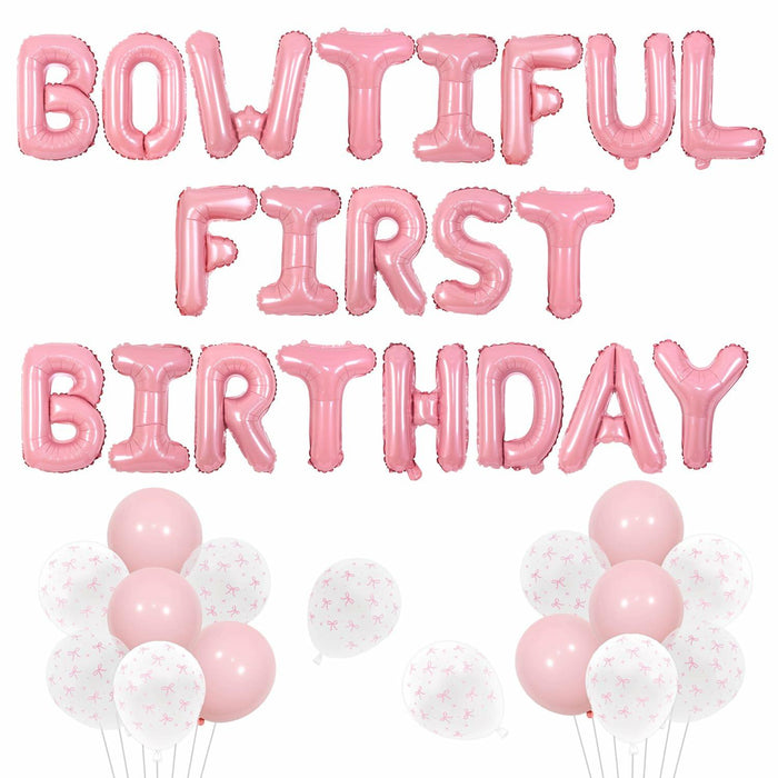 Pink Bow 1st Birthday Balloons Kit Girls Party Supplies Foil Latex Decor by Deal US