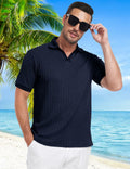 Knit Polo Shirt Men V Neck Buttonless Short Sleeve Navy Size M by Deal US