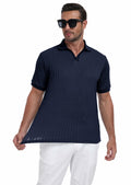 Knit Polo Shirt Men V Neck Buttonless Short Sleeve Navy Size M by Deal US