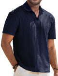 Knit Polo Shirt Men V Neck Buttonless Short Sleeve Navy Size M by Deal US