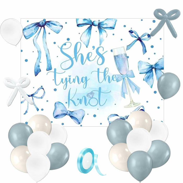 BACH AND BOUJEE She's Tying The Knot Backdrop Blue Bridal Shower Banner by Deal US