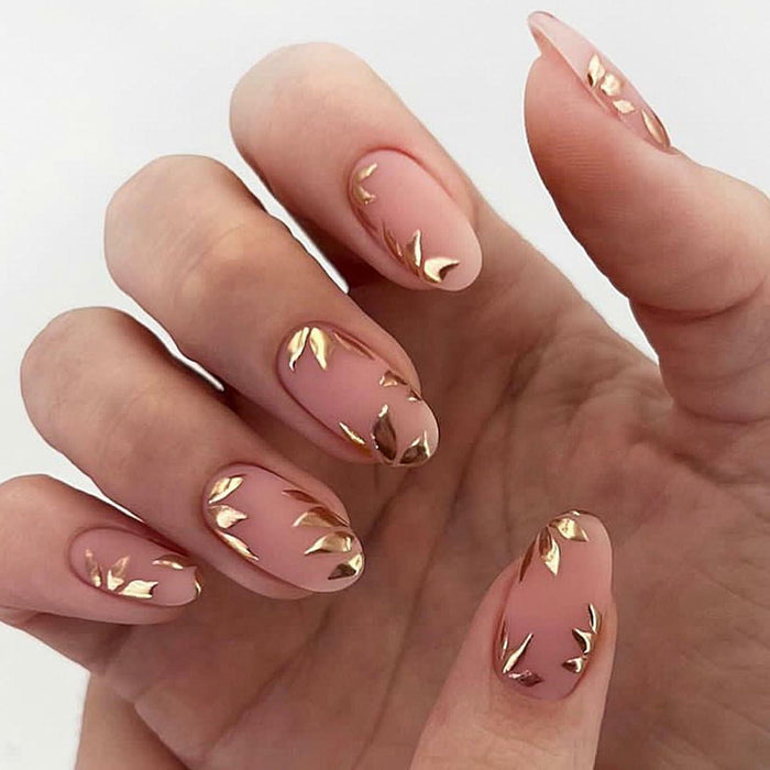 GRITOSE 24 Pcs Fall Maple Leaves Almond Medium Pink Matte Press On Nails by Deal US