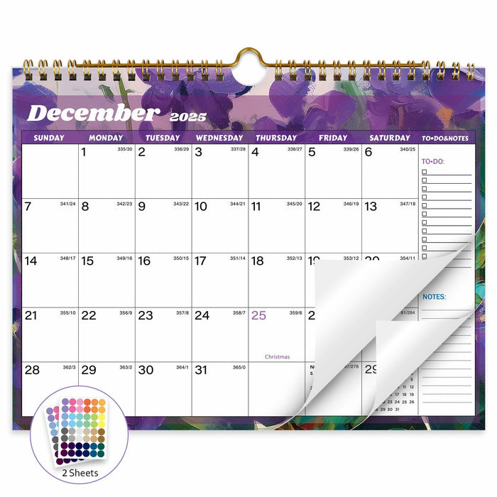 XISIDO 18-Month Wall Calendar 2025-2026 11x8.5 Flower Julian Dates by Deal US