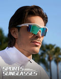 BIRCEN Baseball Cycling Sunglasses Men Women MTB Sports Blue Lens White Frame by Deal US