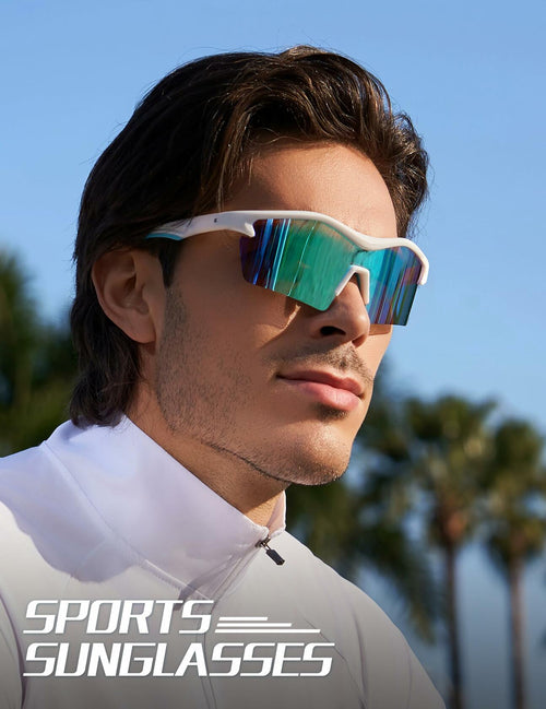 BIRCEN Baseball Cycling Sunglasses Men Women MTB Sports Blue Lens White Frame by Deal US