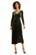 Maggy London Women's V Neck MIDI Dress Draped Knot Waist Slit Rosin Size M by Deal US