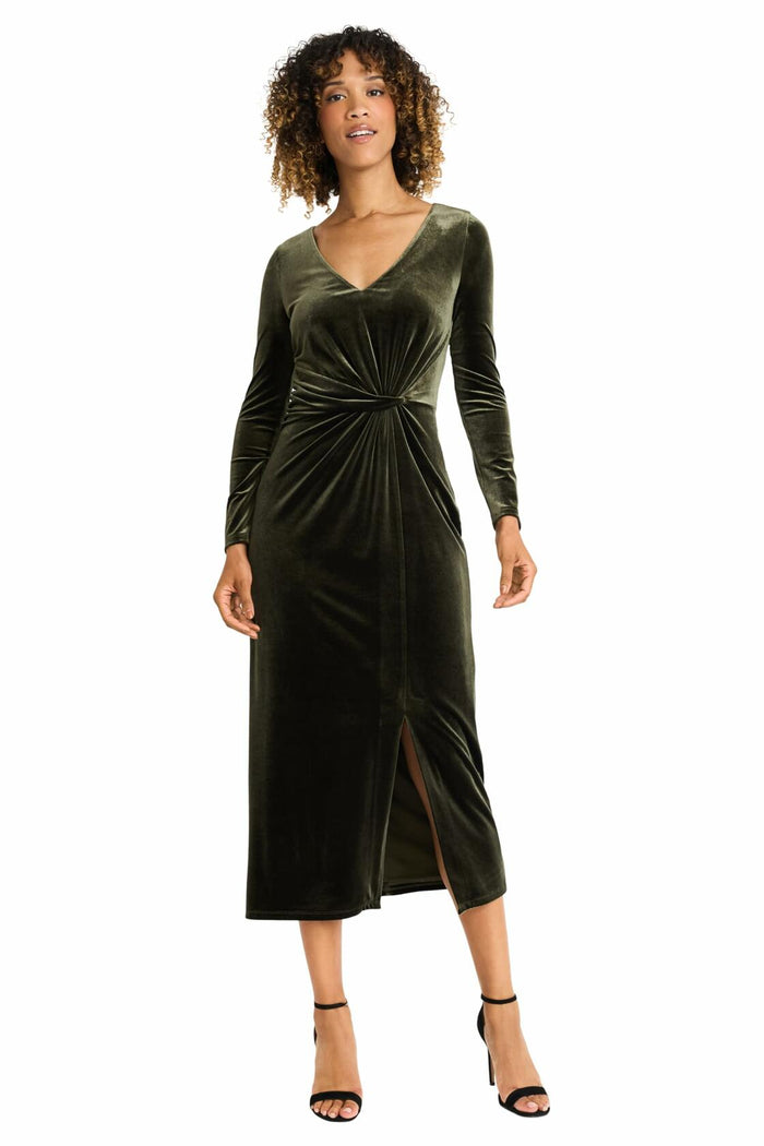 Maggy London Women's V Neck MIDI Dress Draped Knot Waist Slit Rosin Size M by Deal US