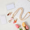 Bremorou Teacher Lanyard with ID Holder, Pink Wooden Beaded Boho Tassel by Deal US