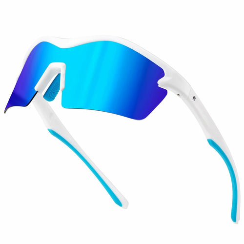 BIRCEN Baseball Cycling Sunglasses Men Women MTB Sports Blue Lens White Frame by Deal US