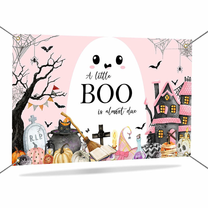 Mocsicka Little Boo Halloween Baby Shower Backdrop Banner Pink Black 70.8x43.3in by Deal US