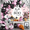 Mocsicka Little Boo Halloween Baby Shower Backdrop Banner Pink Black 70.8x43.3in by Deal US