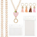 Bremorou Teacher Lanyard with ID Holder, Pink Wooden Beaded Boho Tassel by Deal US
