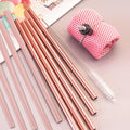 Fepibur 10Pcs Pink Heart Stainless Steel Straws with Silicone Tips & Brush by Deal US