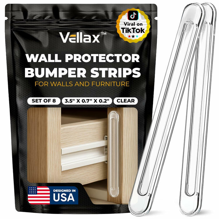 Vellax Clear Silicone Wall Protector Strips 3.5x0.7x0.2in 8 Count by Deal US
