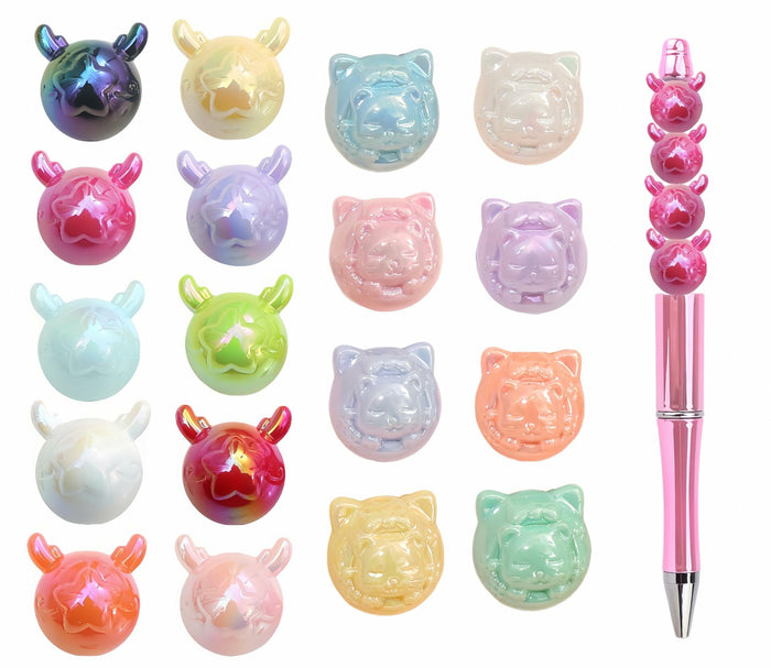 18Pcs Cute Beads for Pens (Acrylic, Mixed Color, Dragon Head Cat) - DIY by Deal US