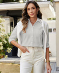 Gleeivy Women's Wrinkle Free Oxford Button Down Shirt Light Gray Size L by Deal US