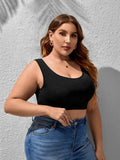 WDIRARA Women's Plus Size Bralette Scoop Neck Crop Cami Top Bra Blue 3XL by Deal US