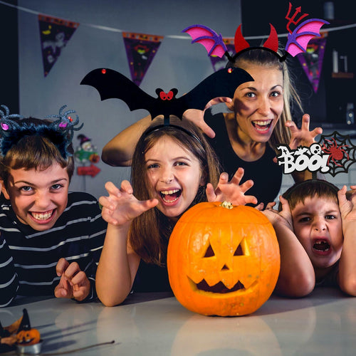Qiexuxing Halloween Headband 2-Pack Bat & Devil Horns Black Felt by Deal US