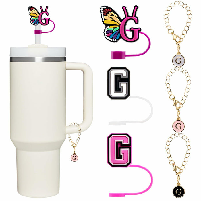 Stanley Cup Straw Covers 3-Pack with Personalized Initial Charms 30&40oz by Deal US