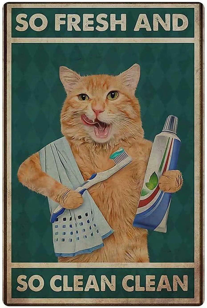 Licpact Bathroom Cat So Fresh and So Clean Metal Tin Sign 12x8 Inches by Deal US