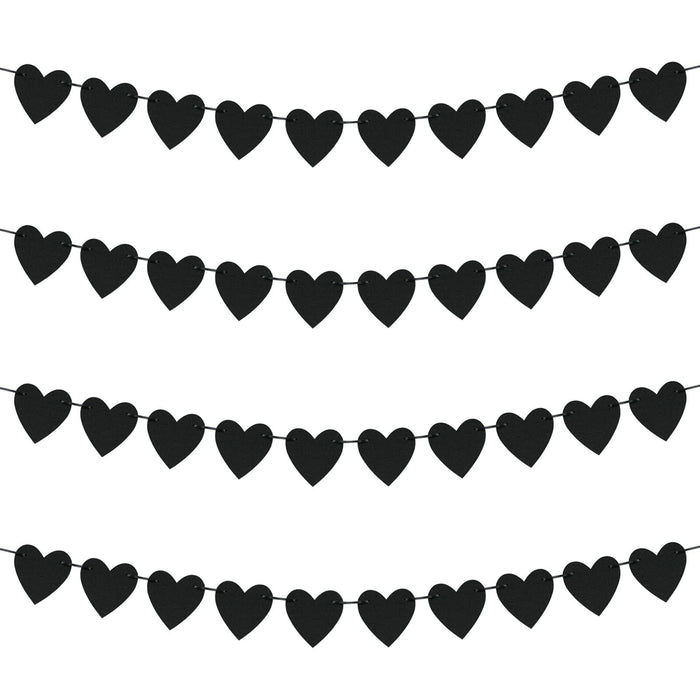 Guzon 4 Sets Black Heart Felt Banners Gothic Wedding Valentine Party Decor by Deal US