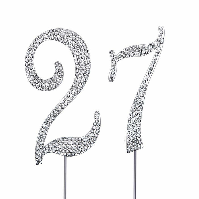MAGJUCHE Silver 27" Crystal Number 27 Cake Topper Birthday Anniversary by Deal US