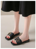 COZYEASE Women’s Slip-On Flat Sandals Square Open Toe Slide Buckle Black 8.5 by Deal US