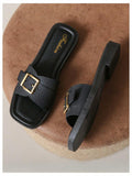 COZYEASE Women’s Slip-On Flat Sandals Square Open Toe Slide Buckle Black 8.5 by Deal US