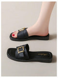 COZYEASE Women’s Slip-On Flat Sandals Square Open Toe Slide Buckle Black 8.5 by Deal US