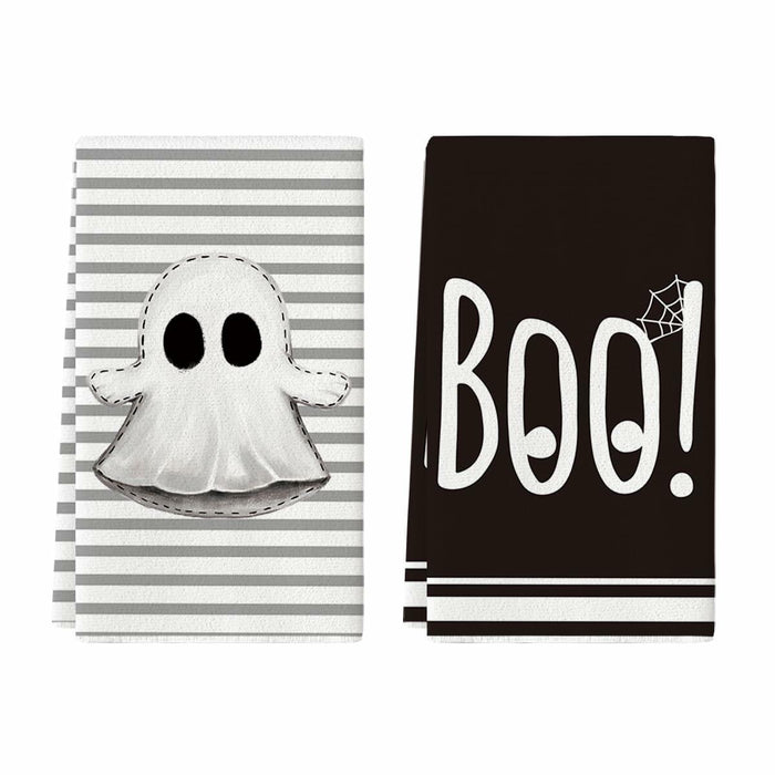 Artoid Mode Halloween Kitchen Towels Ghost Stripes Spider Web 18x26 Set 2 by Deal US