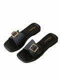 COZYEASE Women’s Slip-On Flat Sandals Square Open Toe Slide Buckle Black 8.5 by Deal US