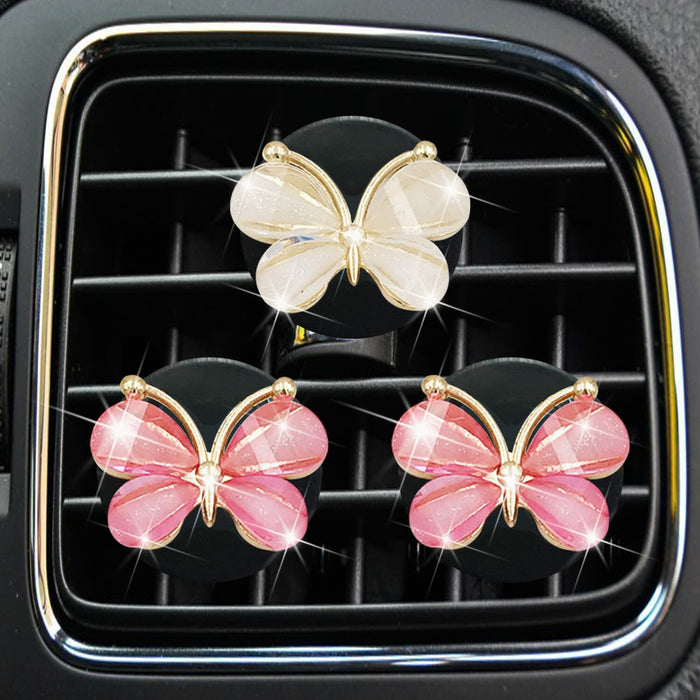 Cute Butterfly Air Vent Clips 3 Pcs Pink White Car Fresheners Diffuser by Deal US